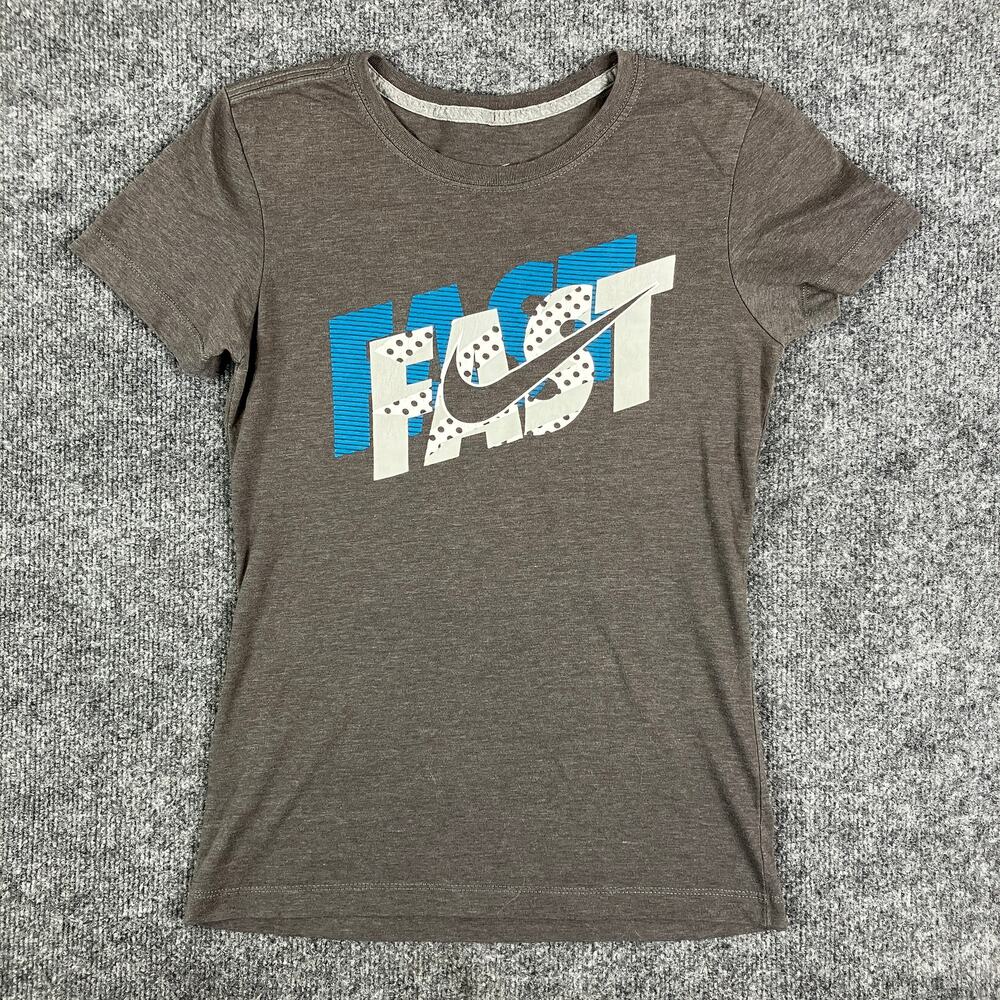 Nike T-Shirt Womens Size S Gray Slim Fit FAST Graphic Athletic Running Tee
